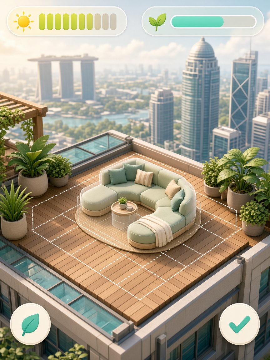 Placing a Rest Nook lounge module on a Rooftop Commons deck
